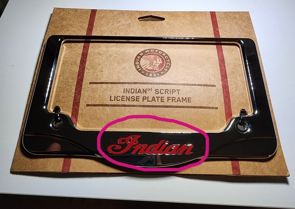 Indian Motorcycle License Plate Frame Script Decal, Sticker, Emblem