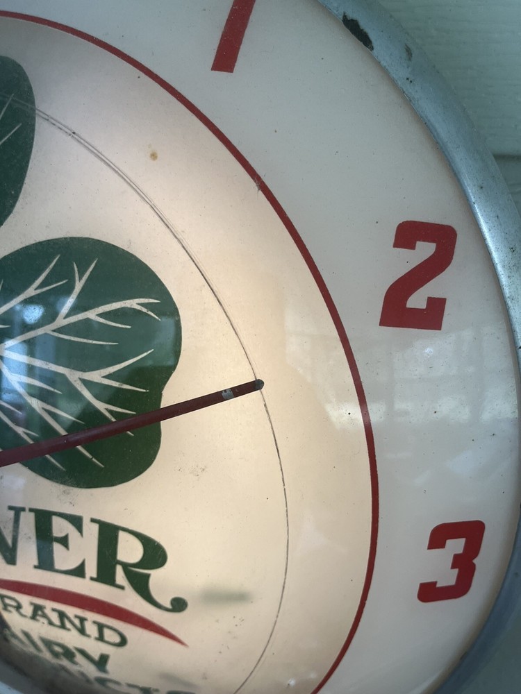 VINTAGE 1940 Double Bubble BRAND Lighted Clock CLOVER DAIRY ADVERTISEMENT