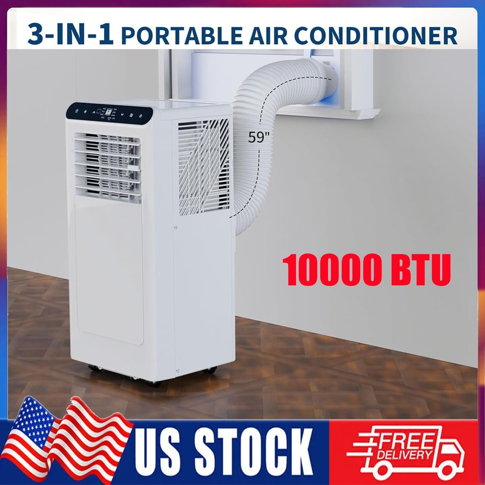 10000 BTU Portable Air Conditioner Cools Room up to 450sq.ft. with Remote 3-In-1