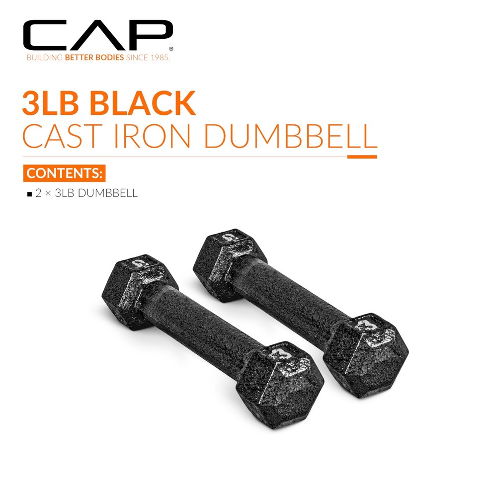 Cast Iron Hex Dumbbell, Black, Pair, 3 lb