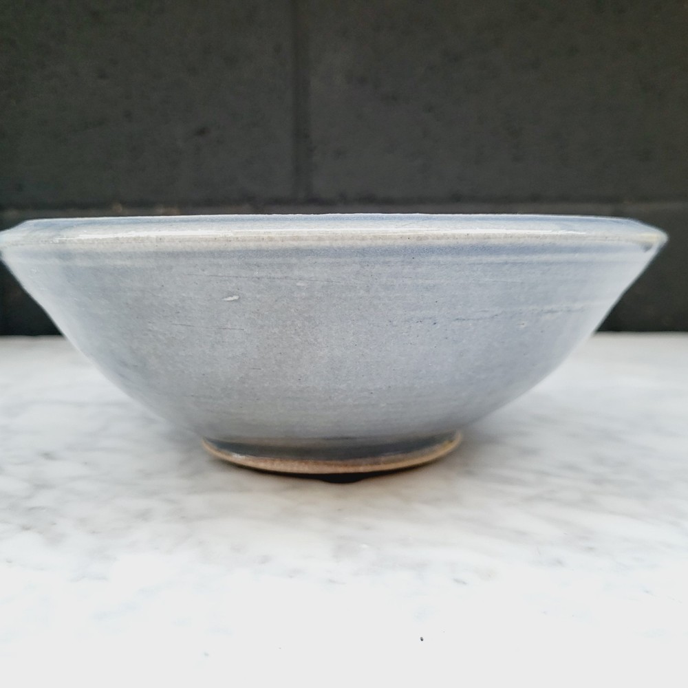 Studio Pottery Handmade Bowl Signed Heart Pattern Blue 8"