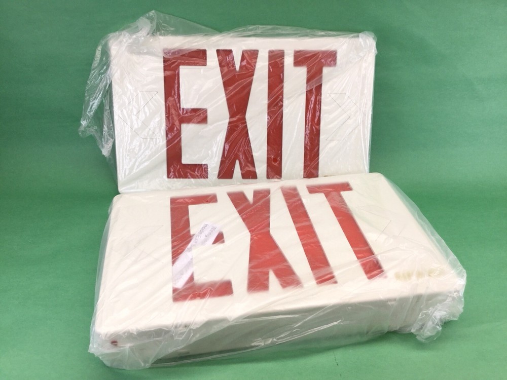 Simkar LED Exit Sign Red Letters Arrows Double Sided Battery Backup Complete Kit