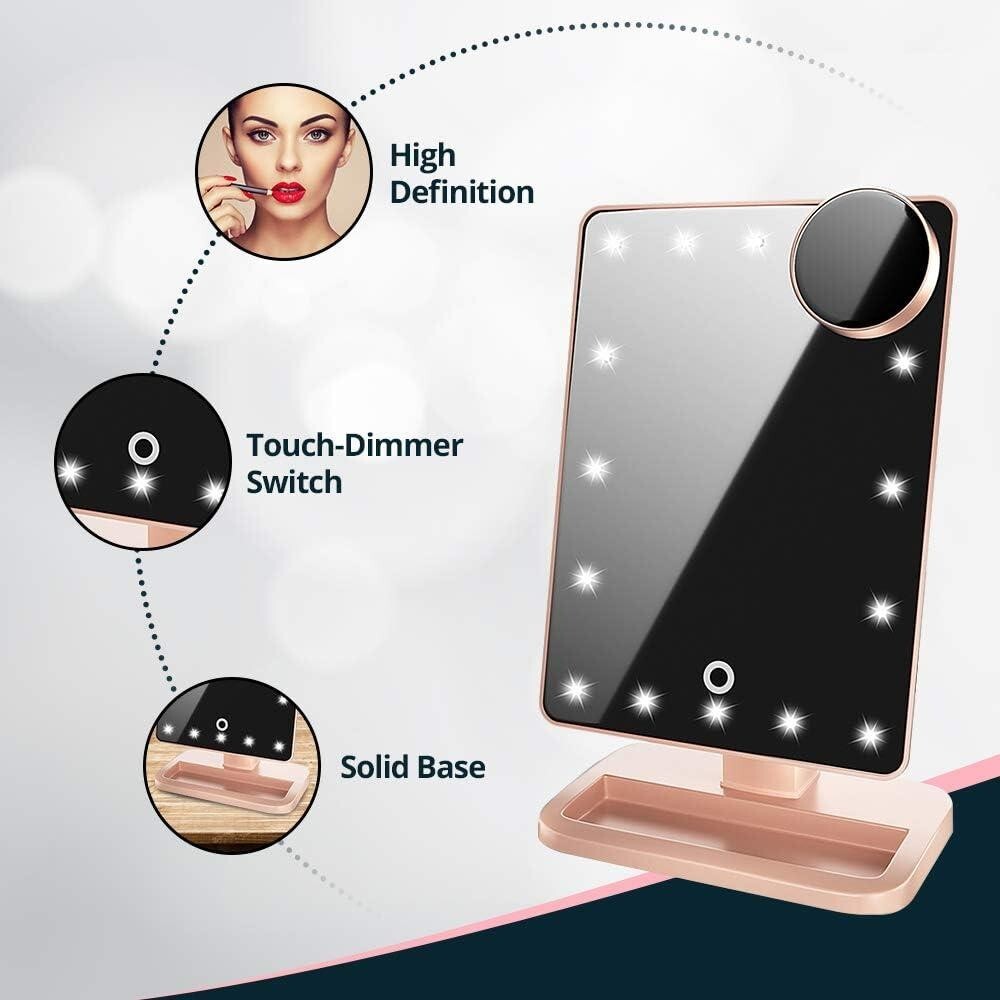 LED Lighted Make up Vanity Mirror Bluetooth 360° Adjustable Rotation Dimmable
