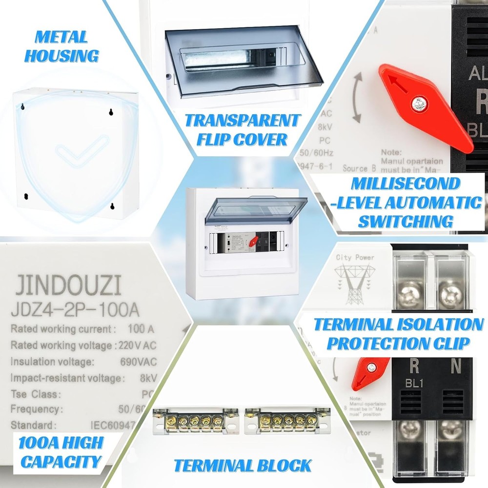 100A Automatic Transfer Switch,220V Generator Transfer Switch,Millisecond Level