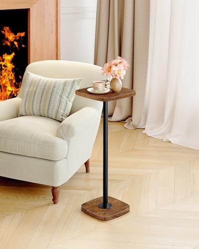 Small Side Table, Drink Table for Small Spaces, Square 1 Rustic Brown + Black