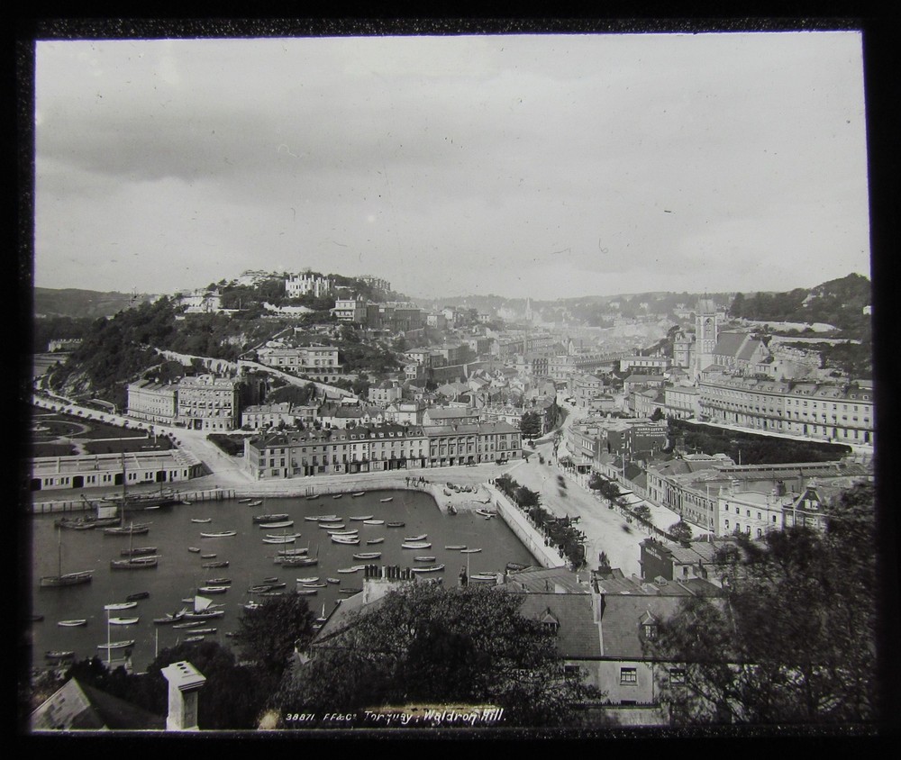 Glass Magic Lantern Slide TORQUAY FROM WALDRON HILL C1900  ENGLAND DEVON