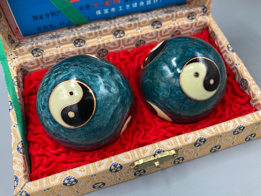 Baoding Cloisonné Authentic Yin/Yang Chime Balls, With Internal Chimes, Antique