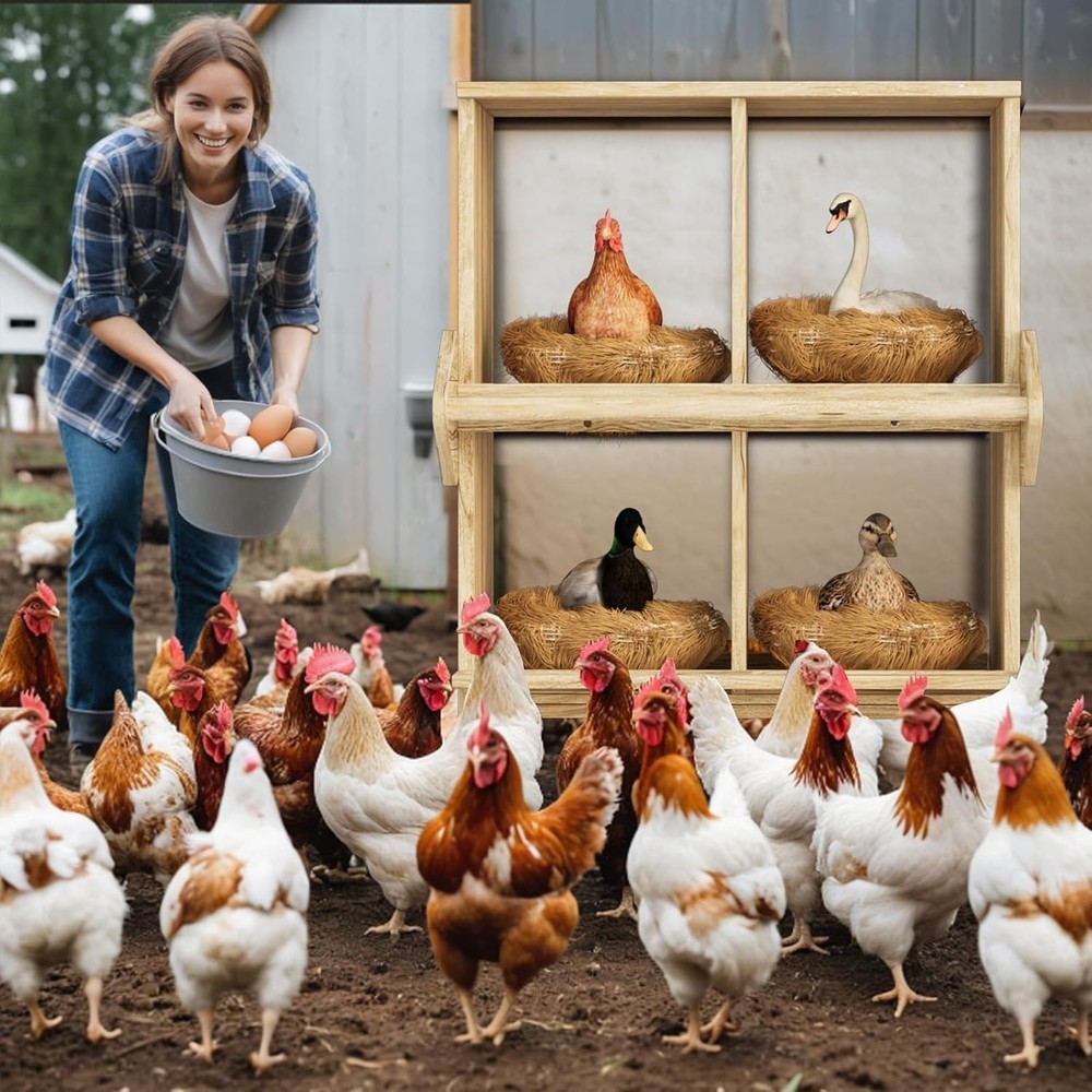 Chicken Nesting Box, 8 Compartment Wooden Nesting Boxes for Chickens with Per...