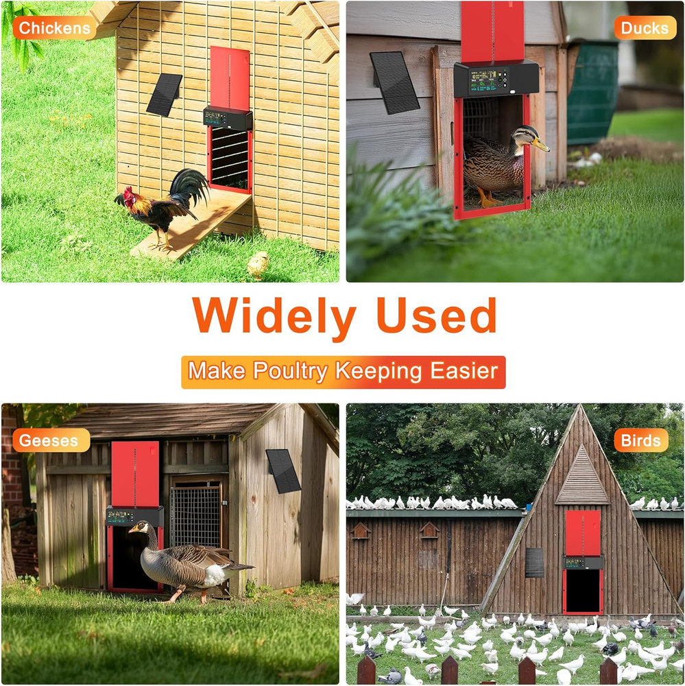 Chicken Coop Door Solar Powered with Programmable Remote Control, Automatic Alum