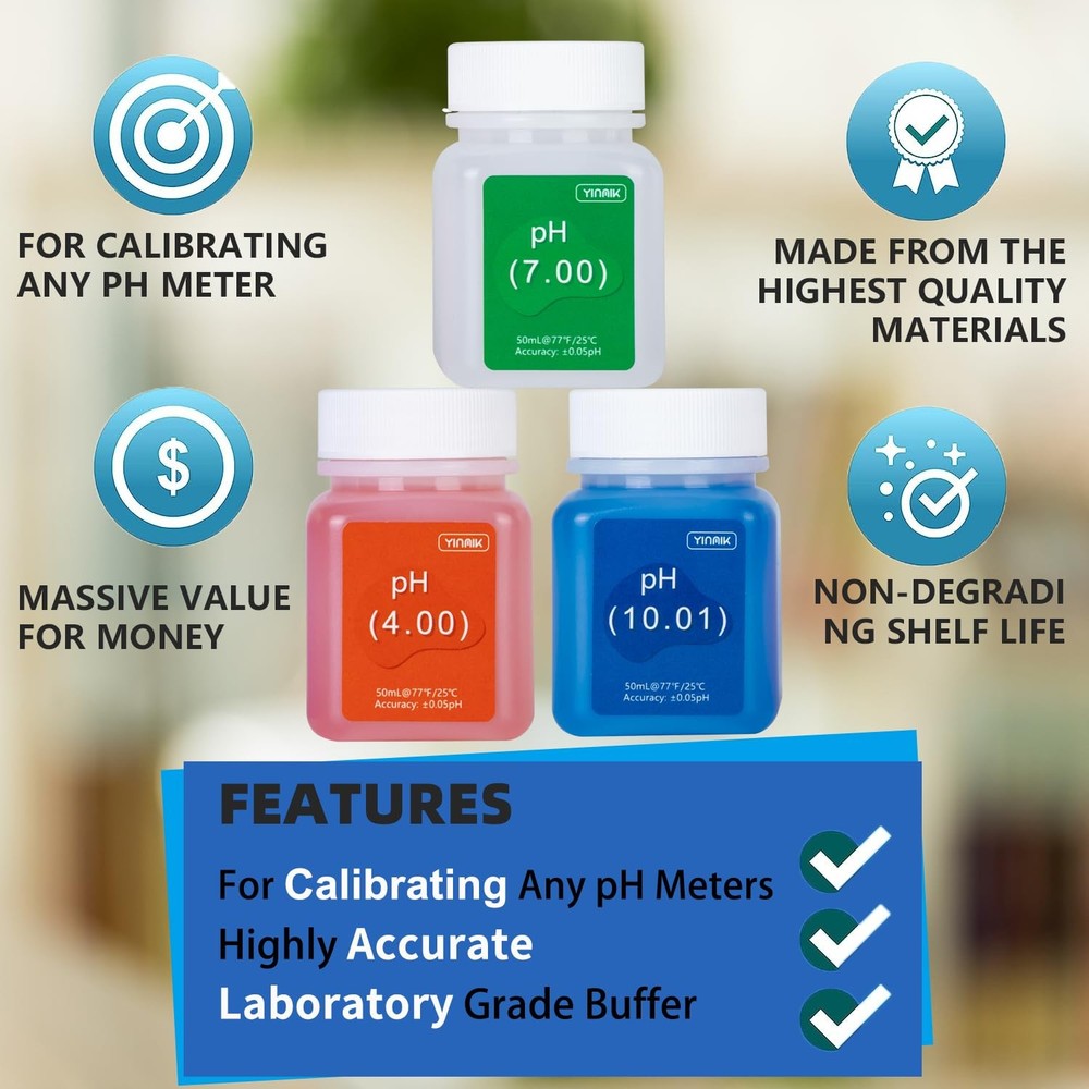 pH Calibration Solution Kit with Storage Buffer for pH Meters - 3 Bottles