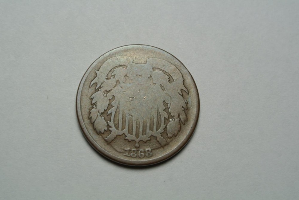 1868 Shield 2, Two Cent W/ Die Break On Obverse - C4491
