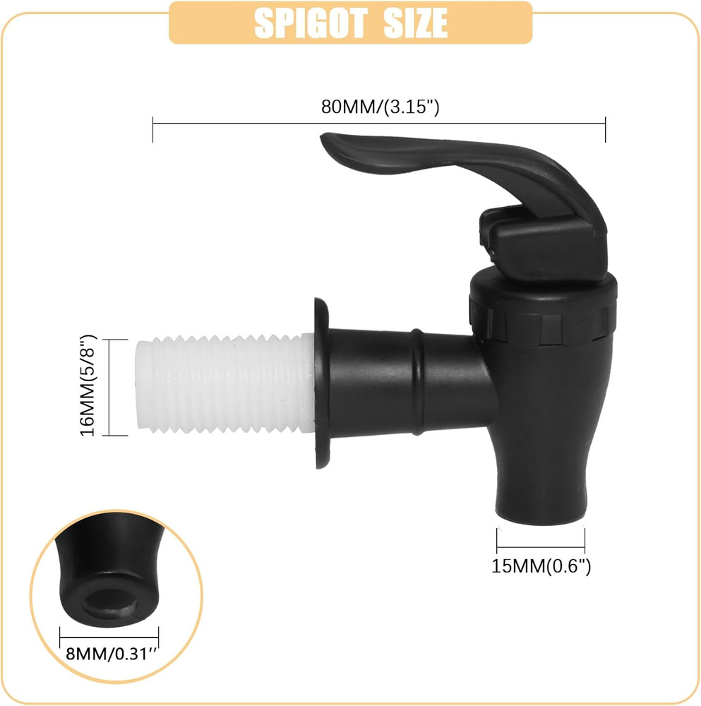 2 Pcs Replacement Spigot for Beverage Dispenser, Black Push Style Beverage Dispe