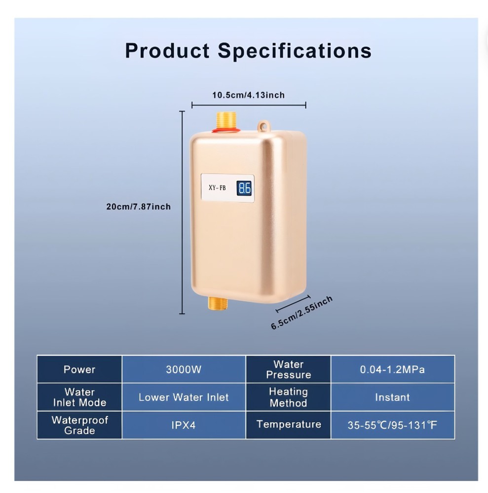 3000W, 110 Volt, XINYE XY-FB Electric Tankless Water Heater, New