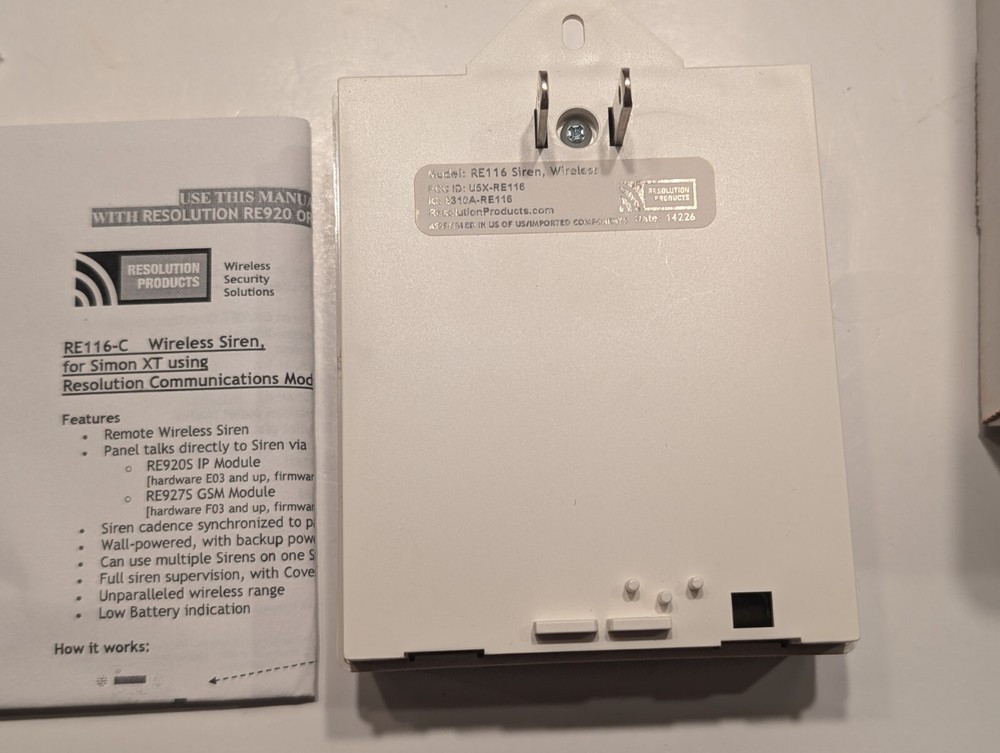 Resolution Products RE116-C for Simon XT with comm modules Siren, Wireless