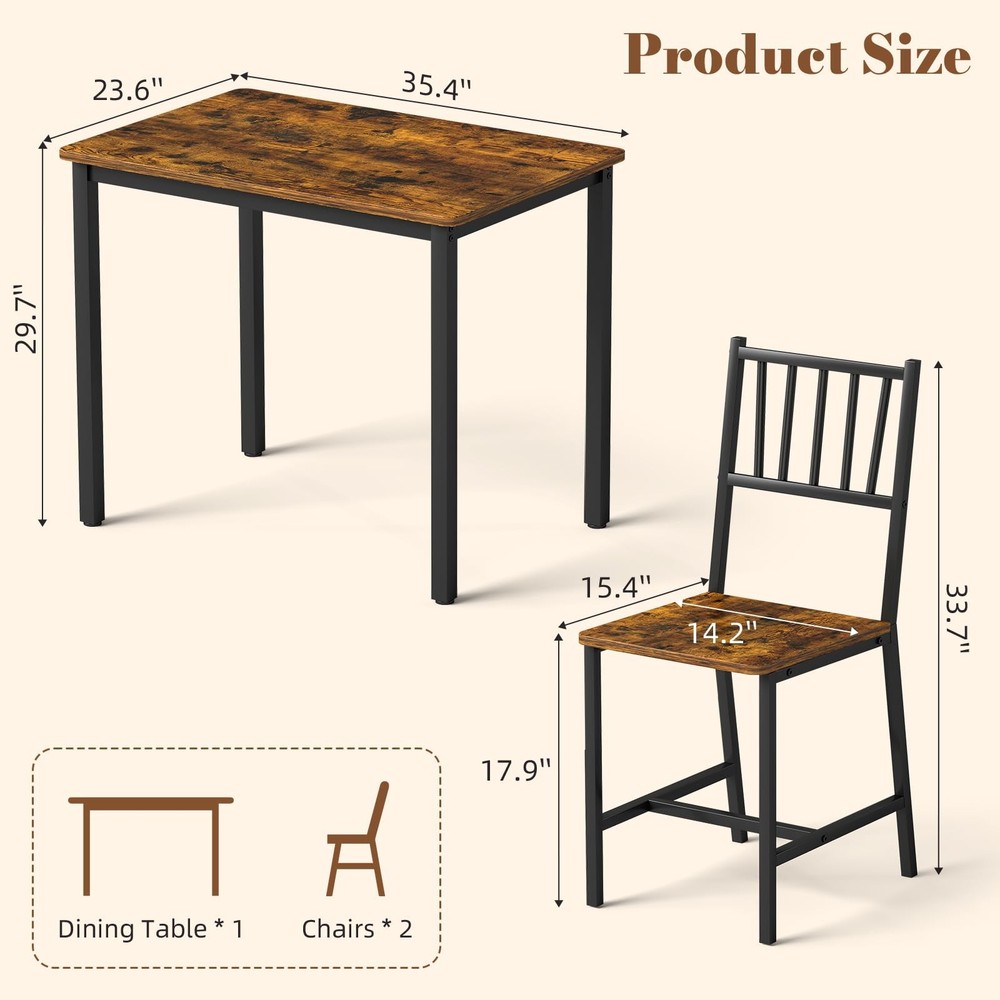 Small Space 3 Piece Dining Table Set for 2, Compact Kitchen Table Set with 2 ...