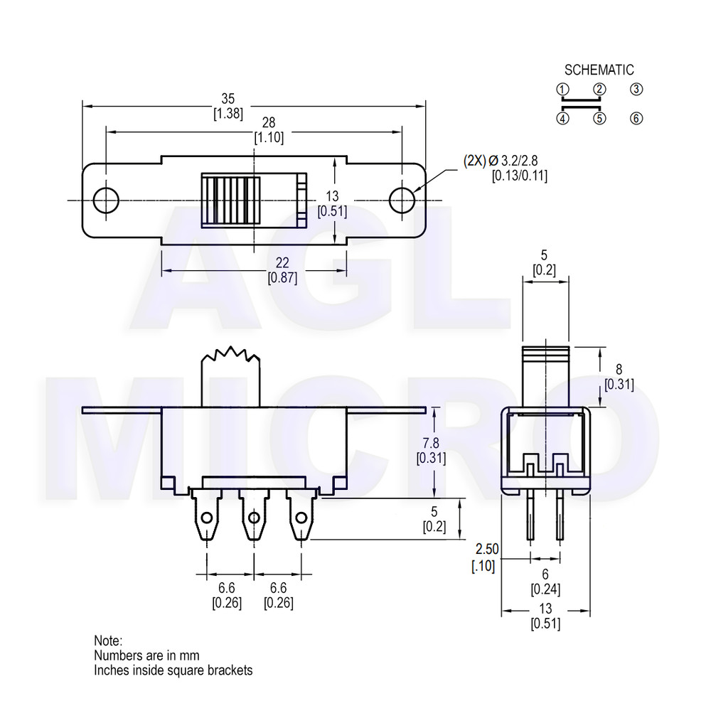 3 Position DPDT 2P3T PCB Panel Slide Switch Replacement for Fender®