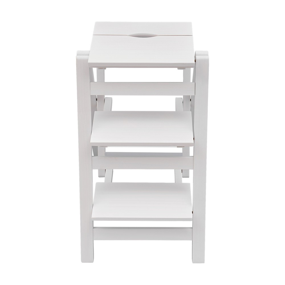 3-layer Folding Step Ladder Folding Wooden Step Stool Not Require Assembly White