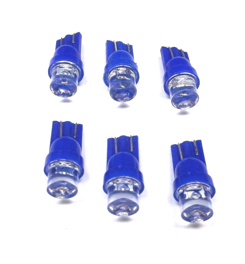 6 BBT 12 volt Super Bright Blue LED Wedge T10 Marine Grade Concave Light Bulbs