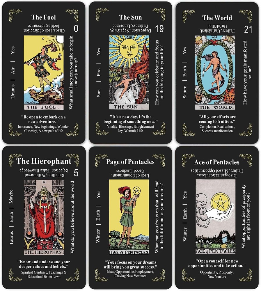Classic Tarot Cards for Beginners - 78 Card Set, Learning Deck Black