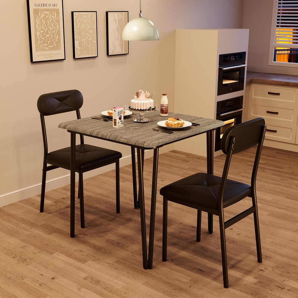 Kitchen Table w/2 Upholstered Chairs,Square Dining Table Set for 2 for Small Pla
