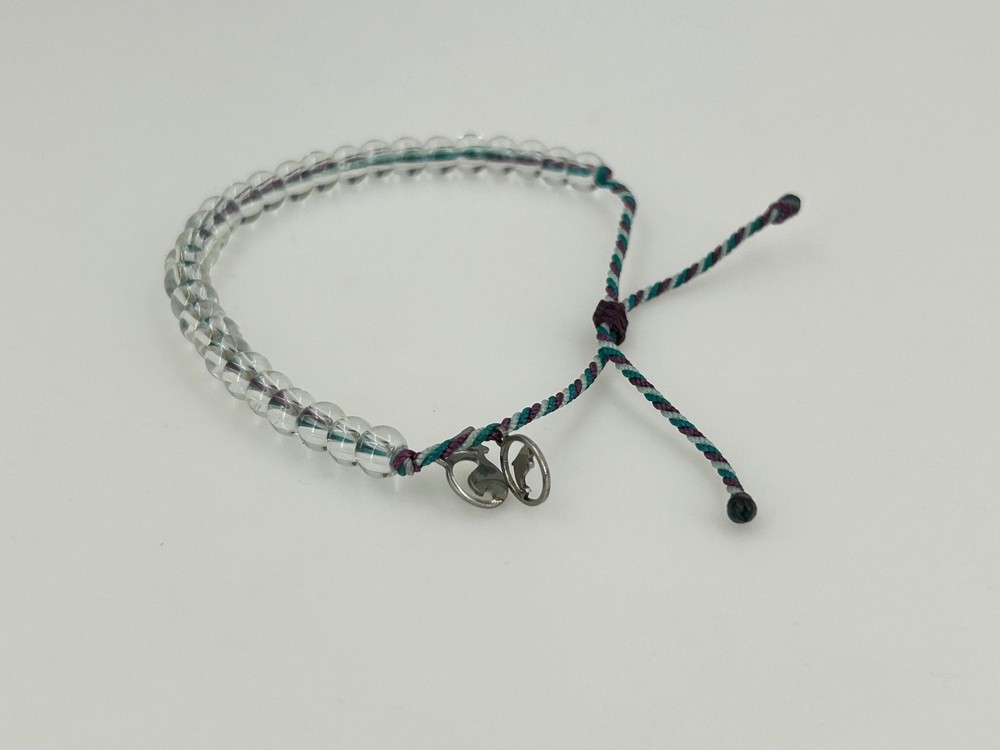 4Ocean Beaded Adjustable Cord Bracelet Silver Tone Charm