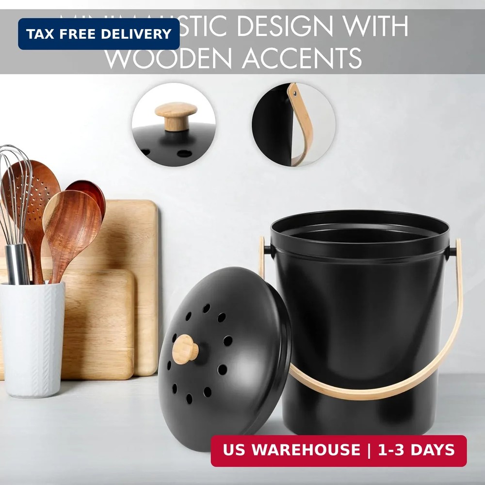 Beautiful Kitchen Compost Bin with Smell Proof Lid - Rust Proof and Odorless Com