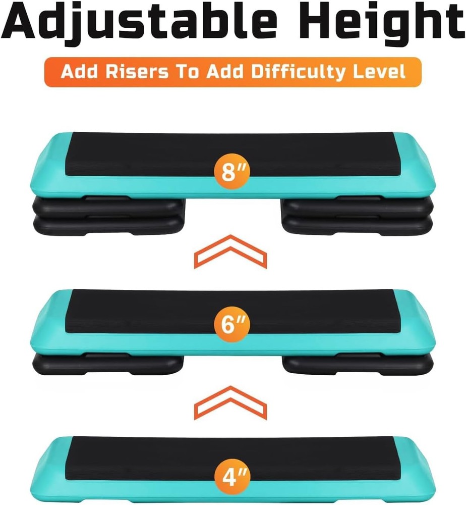43'' Exercise Aerobic Step Platform,Adjustable Fitness Stepper,4 Stackable Riser