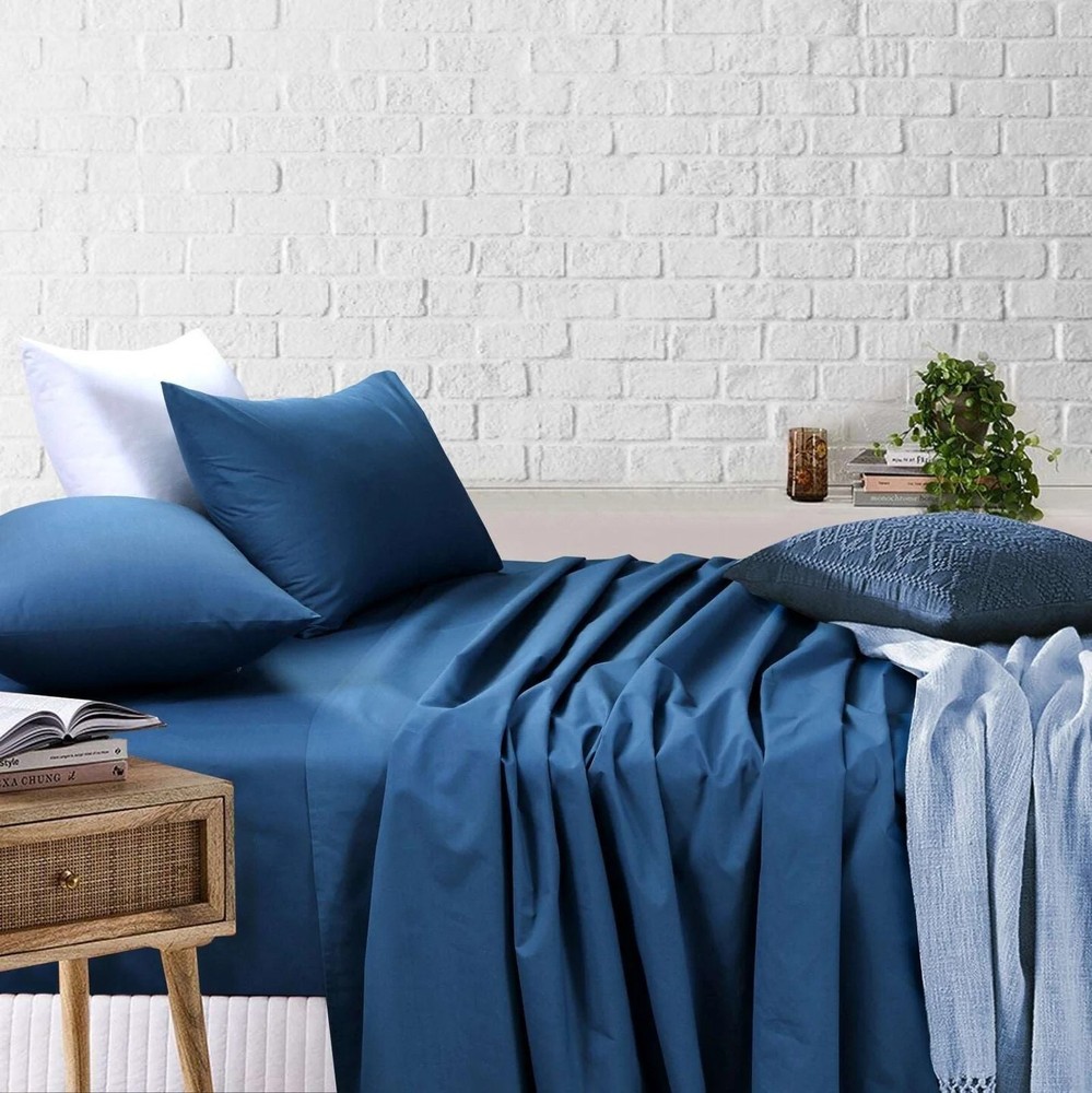 Bed Sheets Cotton Rich Single Double King Queen Flat Fitted Sheet Set