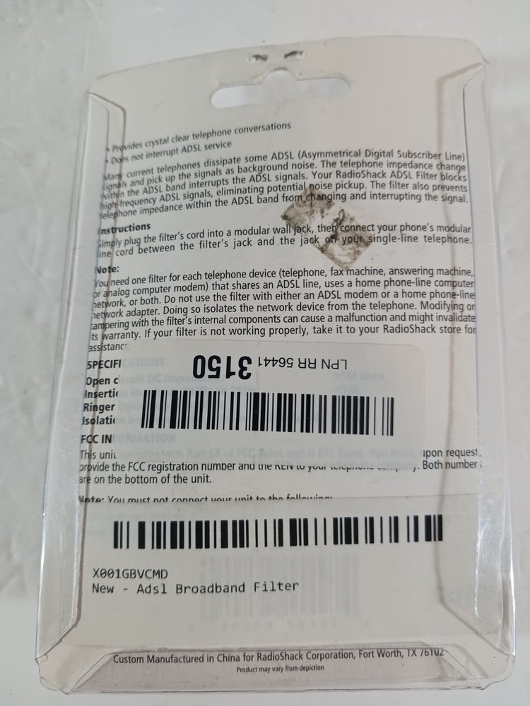 Radio Shack ADSL Broadband Filter