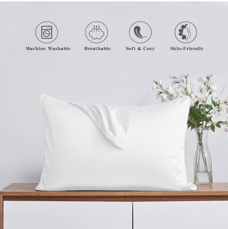 Adubor Satin Pillowcase 2 Pack Silky (White, 20''x26'')