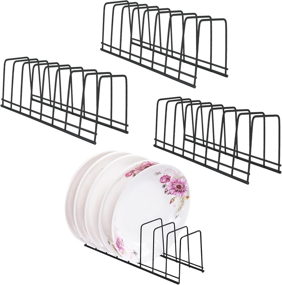 4-Pack Pot Lid Holder – Kitchen Organizer Rack, Cabinet Mount, Black, Space-Savi