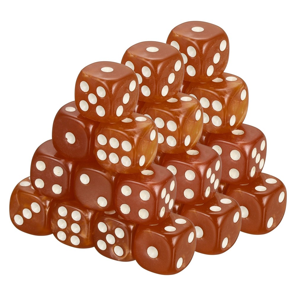 48Pcs Polyhedral Dice 12mm Pearl Pattern Square Dice, Brown