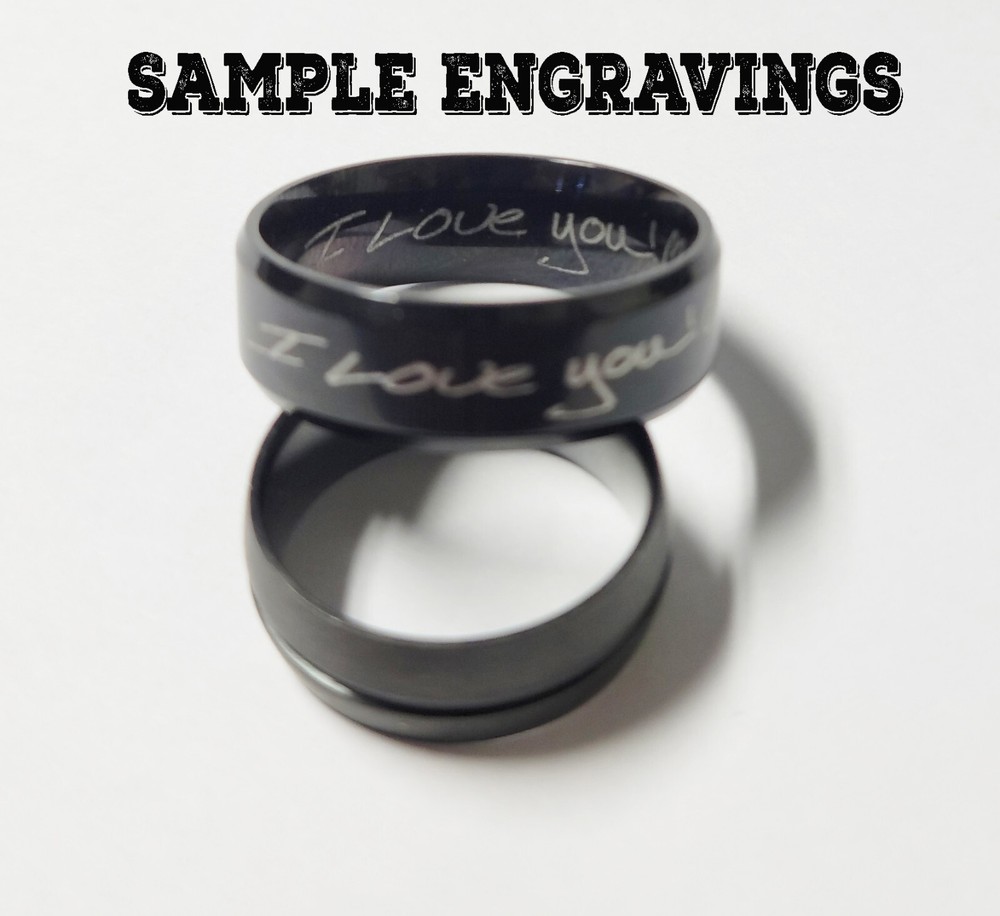 Personalized Engraved Men's Silver Wedding Ring Band - Engraved Handwriting Ring