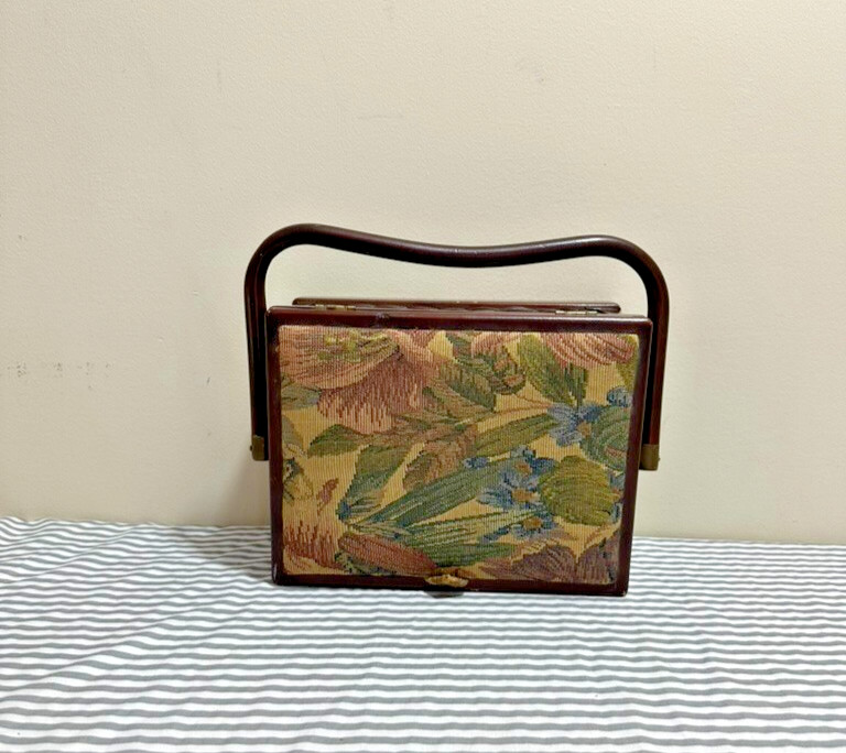 Vintage Floral Sewing Box With Handle