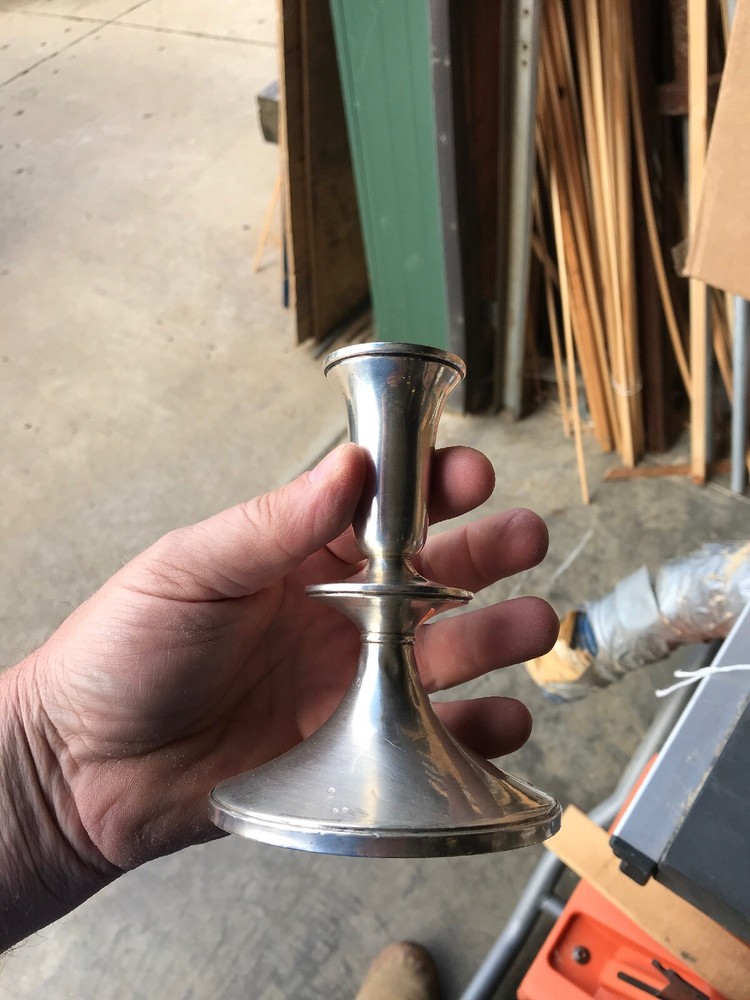 Pair Antiques sterling silver weighted candlesticks 3.75 x 5
