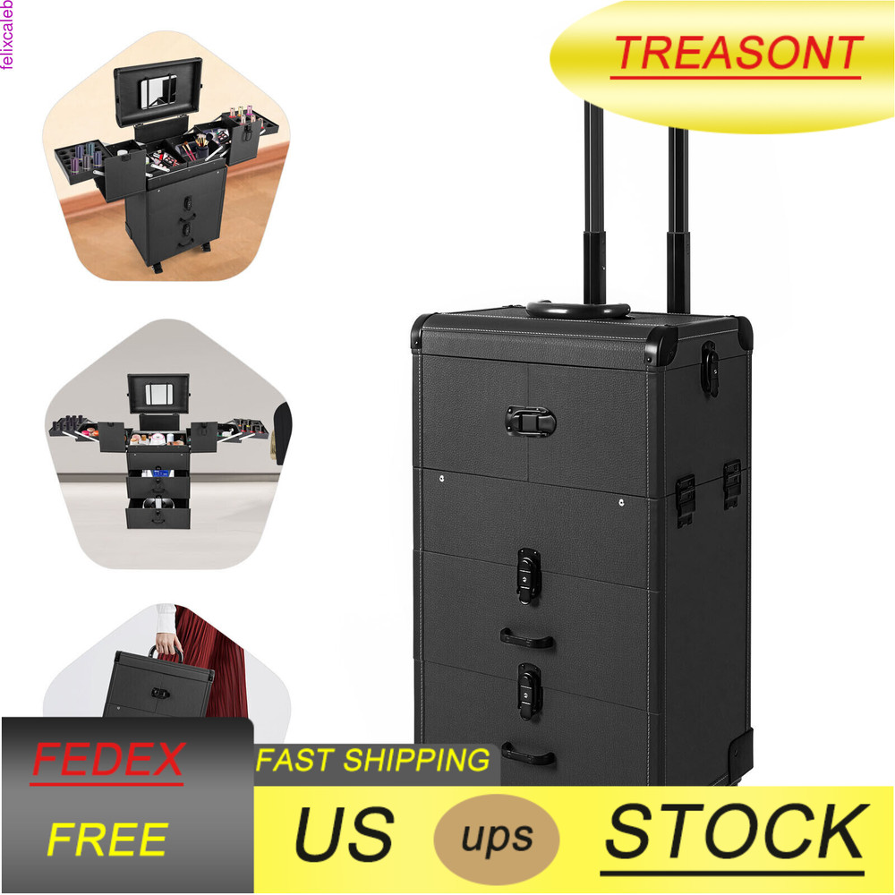 Portable Cosmetic Organizer Trolley Lockable Rolling Make-ups Case Storage Cart