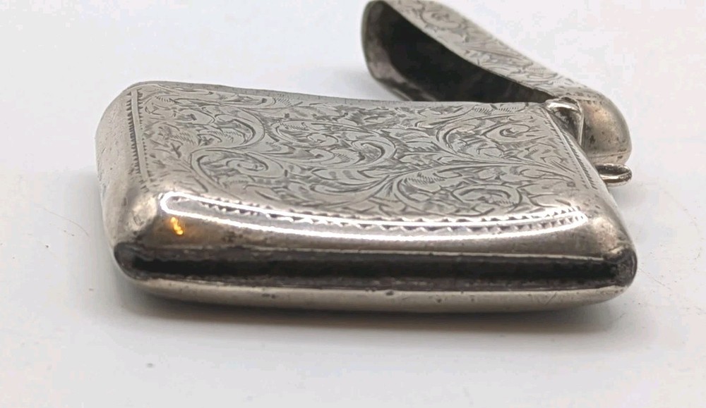 Antique Sterling Silver Etched Spiral Pattern HF Initialed 1914 Vesta Case