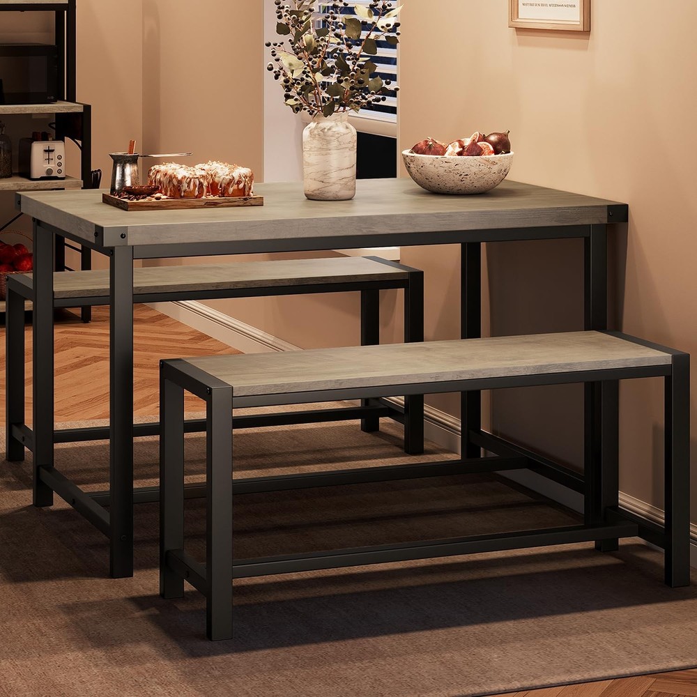 Dining Table Set 4 Kitchen Table W/ Benches Rectangular Dining Room Table Set W/