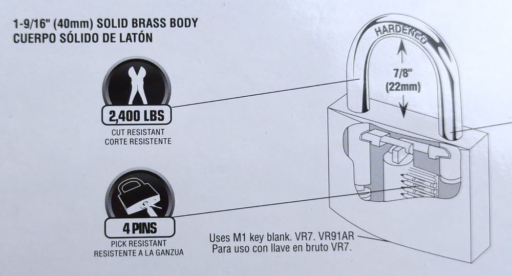 BRINKS Solid Brass Body KEYED LOCK, Weather Resistant, CUT RESISTANT to 2,400lbs