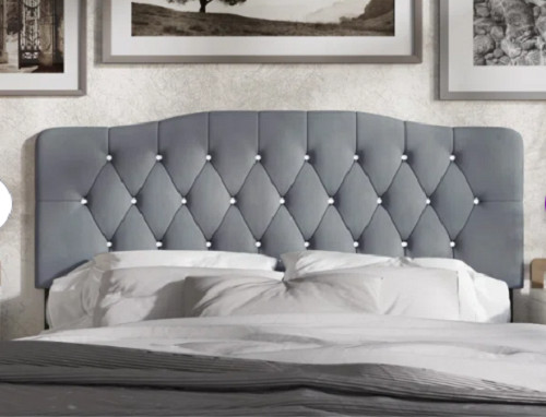 Upholstered Full Size Headboard Only Gray Adjustable Hgt Diamond Button Tufted