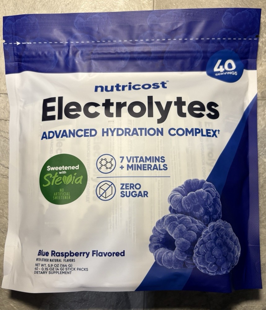 Nutricost Electrolytes Advanced Hydration Complex Blue Raspberry 40 Stick Packs