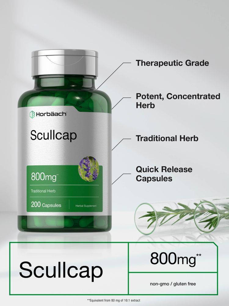 Scullcap 800mg | 200 Capsules | Max Potency, Value Size | by Horbaach