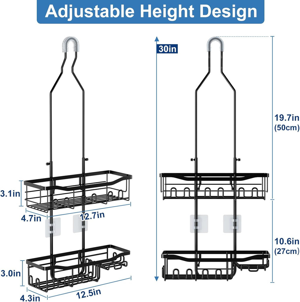 Shower Organizer Hanging Rustproof Caddy With Hooks Extended Large Storage