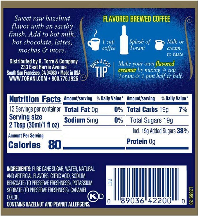 Torani Hazelnut Syrup - 12.7 oz