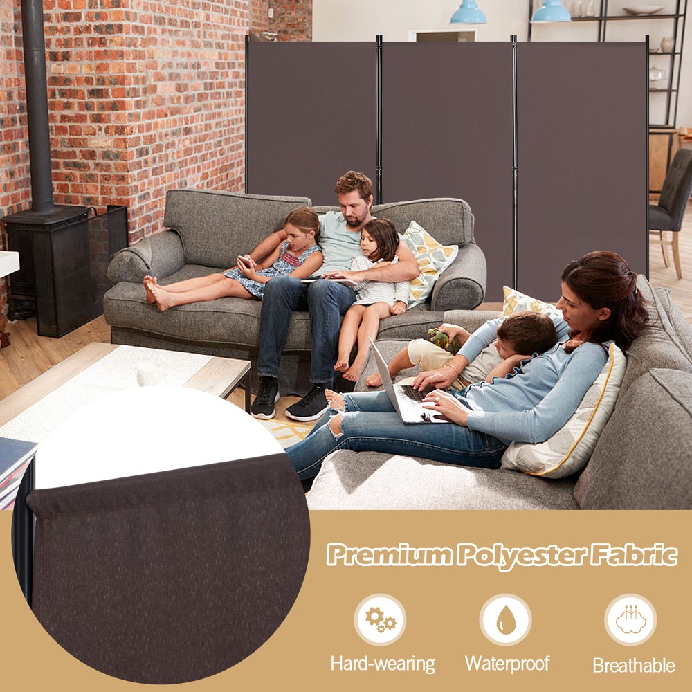 3-Panel Room Divider Folding Privacy Partition Screen for Office Room Brown