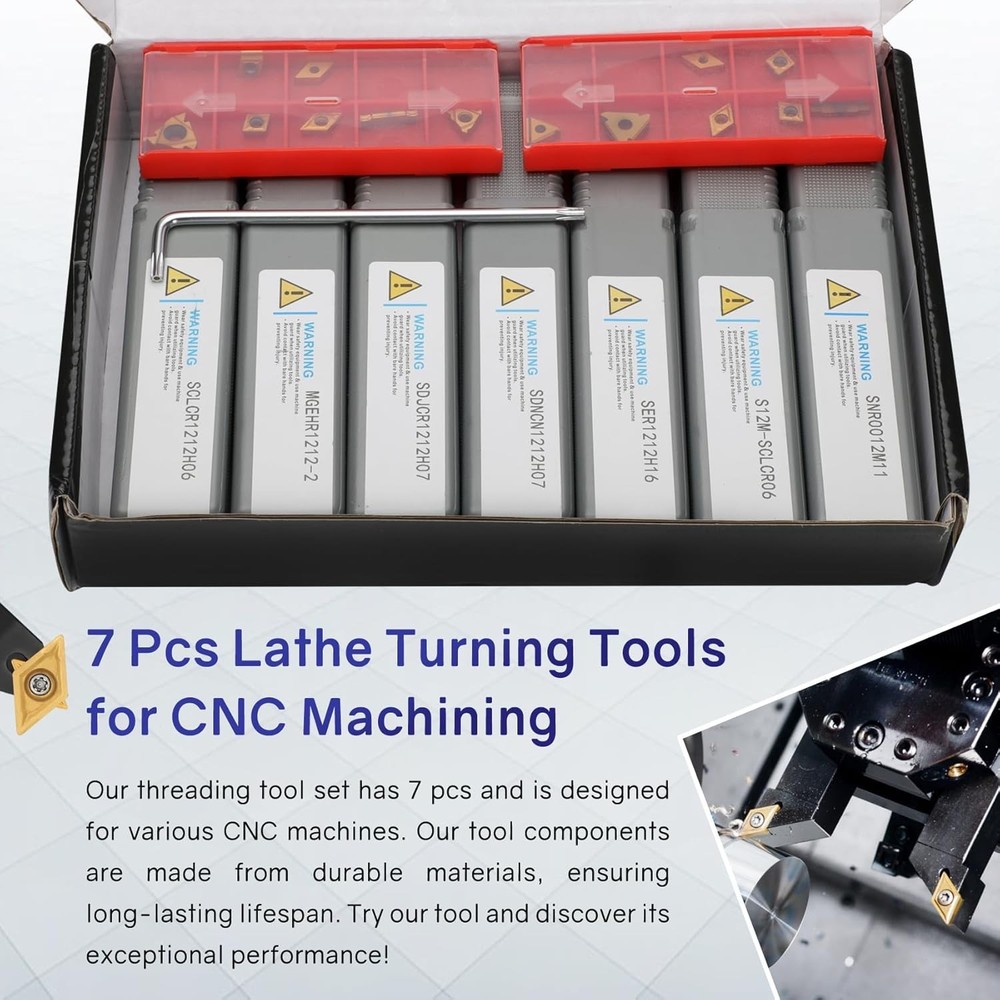 21Pcs Lathe Turning Tool Set 1/2" 12mm Shank Carbide Inserts