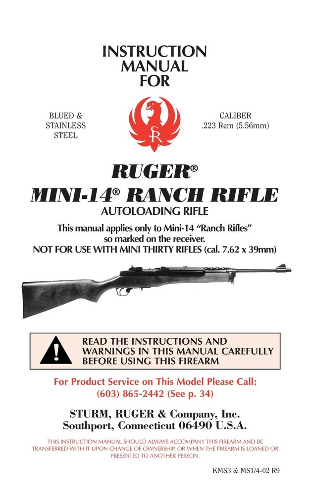 Ruger Mini 14 Ranch Rifle Owners Manual