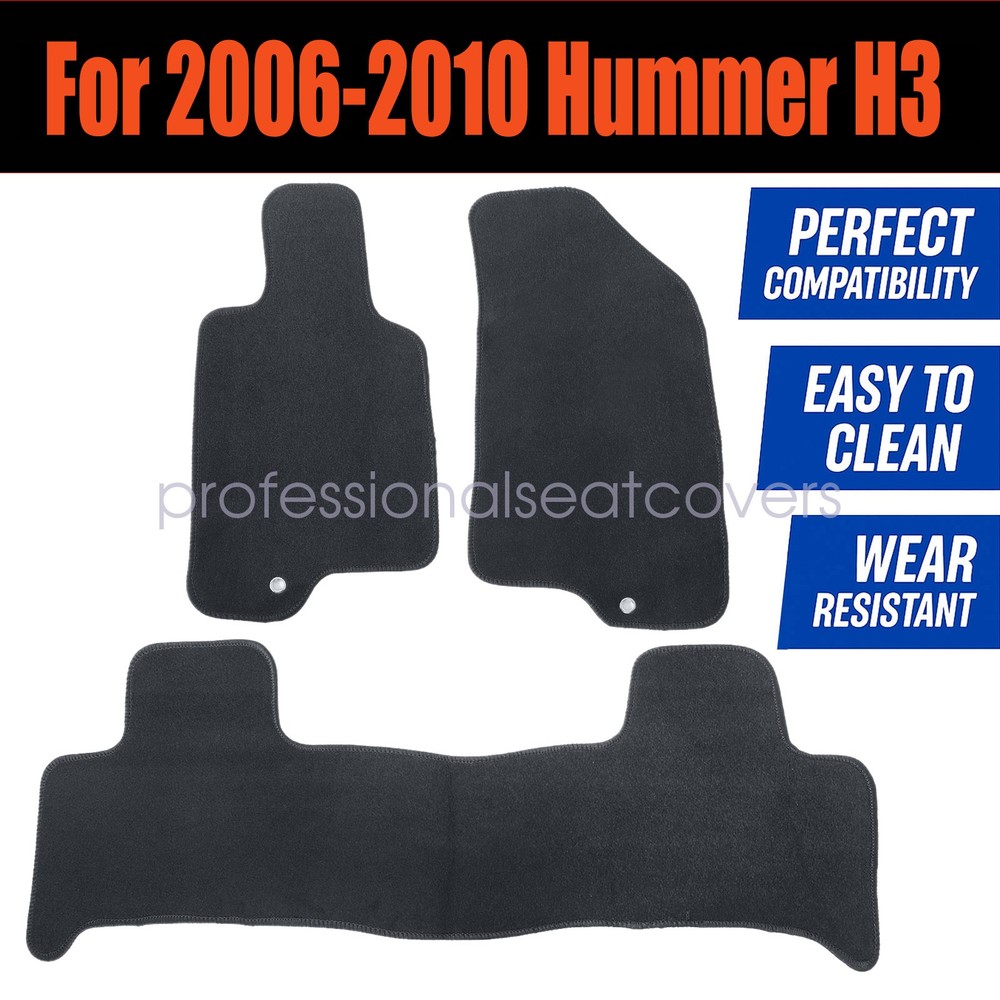Replacement Front & Rear Floor Mats Carpet Velour For 2006-2010 Hummer H3 Black