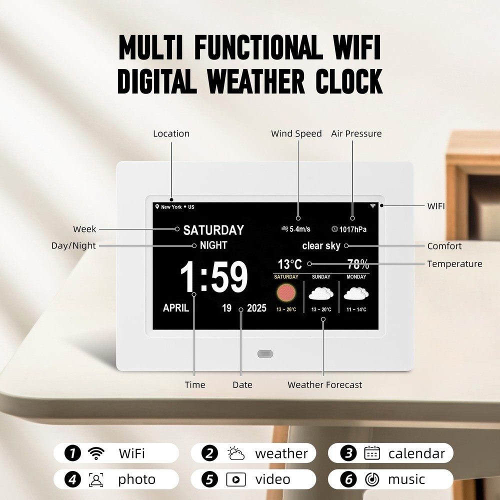 Digital Alarm Clock, Multiple Alarm Functions, Clock with Date and Day, Digit...