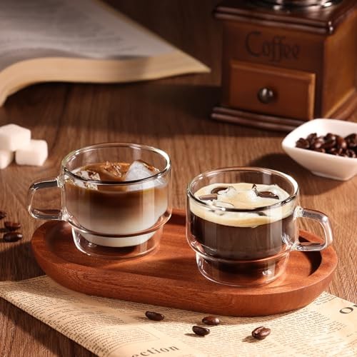 Stackable Glass Cups 4 oz Espresso Glasses Double Walled 4oz*2 Type2-4oz*2